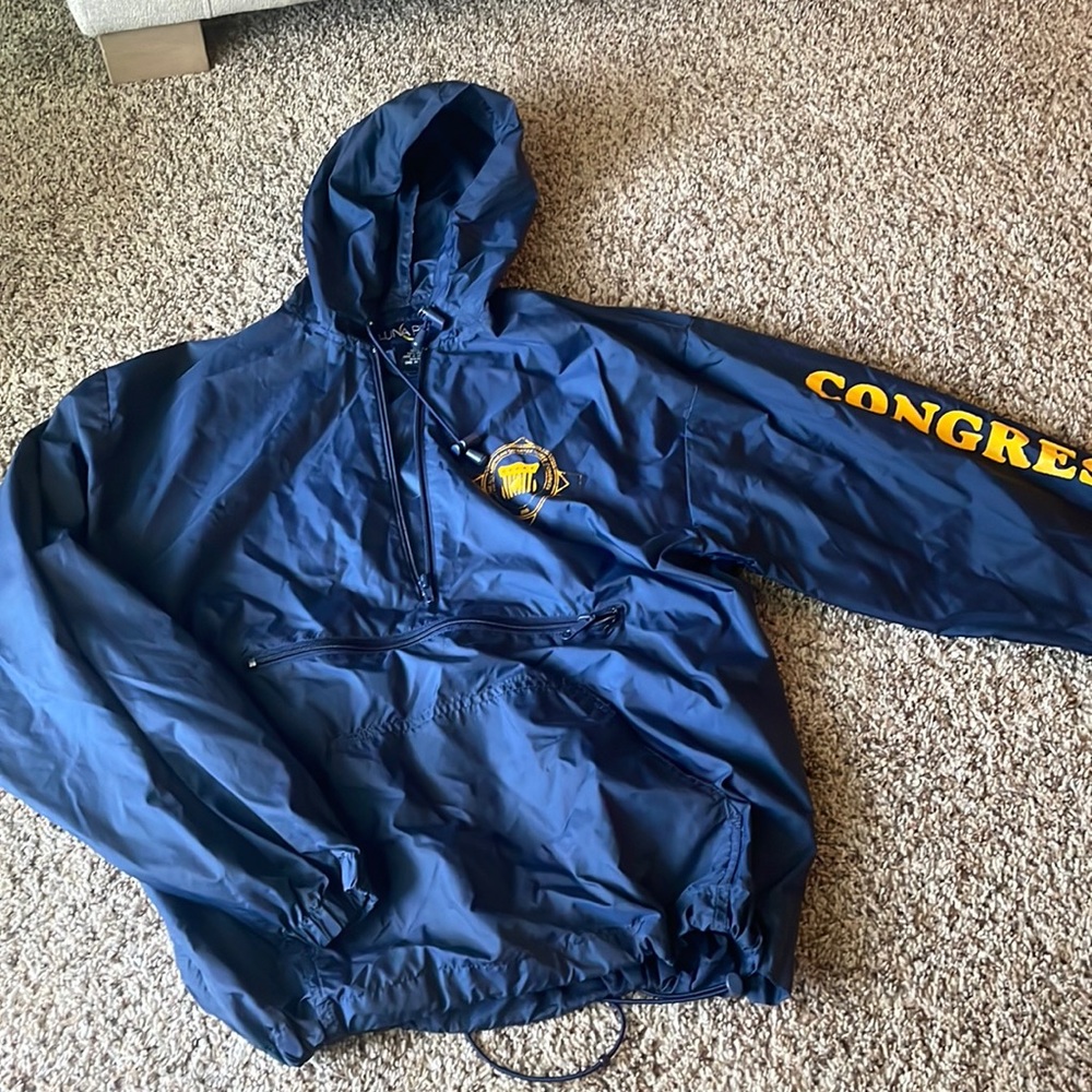 Blue rain jacket